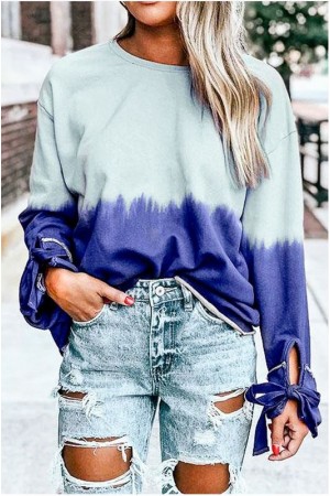 casual sleeve bow color gradient sweatshirt
