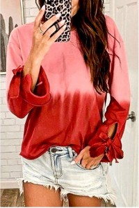 Casual Sleeve Bow Color Gradient Sweatshirt