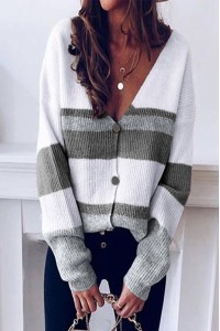 Multi Color V Neck Casual Cardigan Reversible