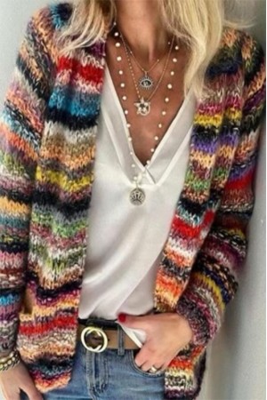 Multi color fuzzy casual cardigan