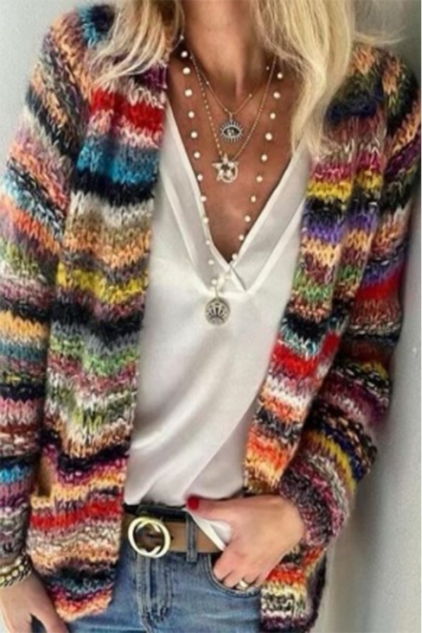 Multi Color Fuzzy Casual Cardigan