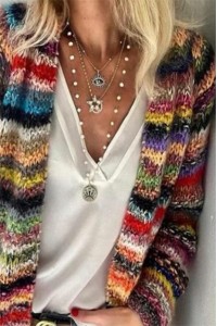 Multi Color Fuzzy Casual Cardigan