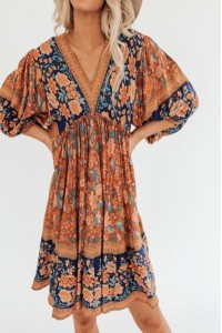 Causal Bohemian Print Short Dress