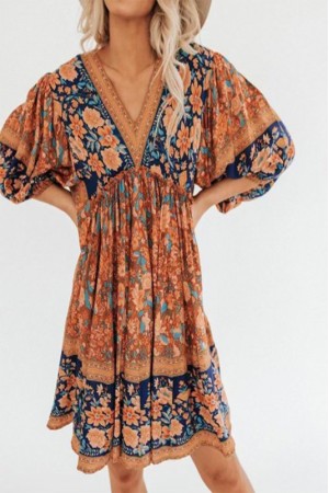Causal Bohemian print short dress