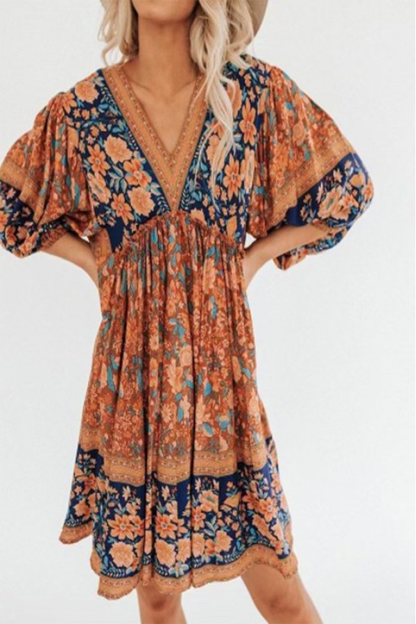 Causal Bohemian Print Short Dress