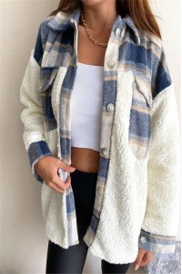 Plaid Contrast Cozy Fur Shacket