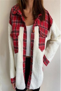 Plaid Contrast Cozy Fur Shacket