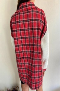 Plaid Contrast Cozy Fur Shacket