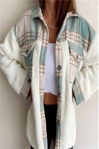 Plaid Contrast Cozy Fur Shacket