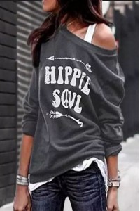 Cold Shoulder Printed Loose Fit Pullover