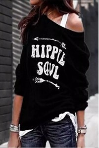 Cold Shoulder Printed Loose Fit Pullover