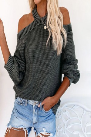 O neck off shoulder casual sweater top
