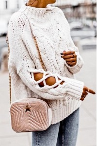 Cable Pattern Sweater Long Spaghetti Sleeve Top