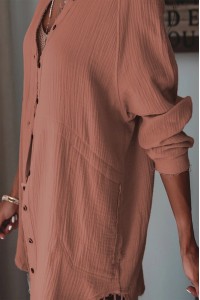 New Color Add Crinkle Long Sleeve Casual Top