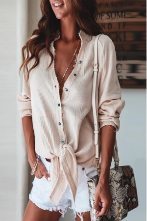 New color add crinkle long sleeve casual top