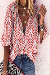 Casual Leaf Print Long Sleeve Top