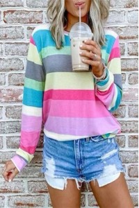 Pastel Rainbow Long Sleeve Casual Top