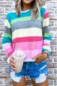 Pastel Rainbow Long Sleeve Casual Top