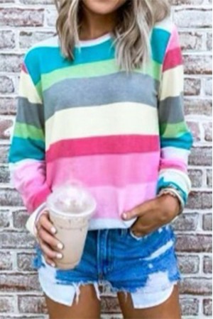 Pastel rainbow long sleeve casual top