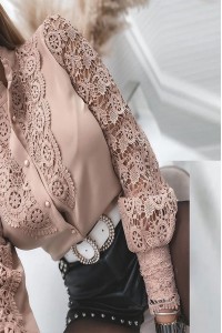 Elegant Stand Collar Button Hollow Out Top