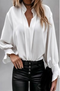 Casual Bell Sleeve Frill Hem Blouse