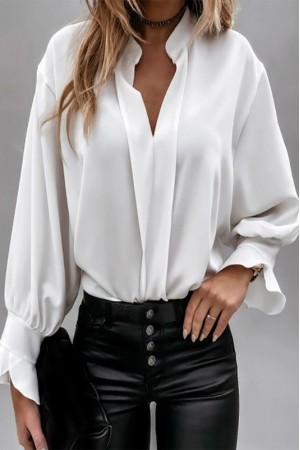 Casual bell sleeve frill hem blouse