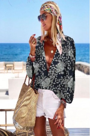 Casual floral print long sleeve top