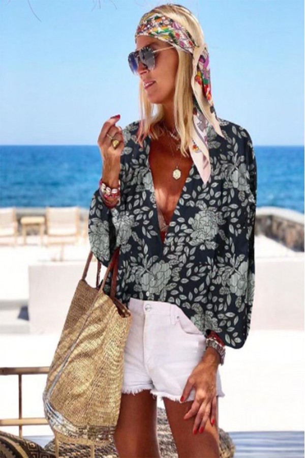 Casual Floral Print Long Sleeve Top