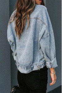 Leopard Contrast Denim Long Loose Casual Jacket