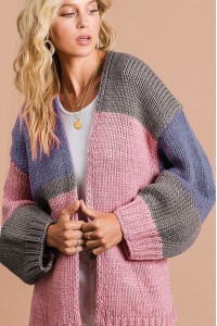 Multi Color Blocked Open Front Cardigan