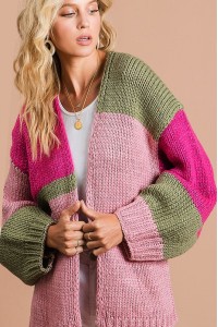 Multi Color Blocked Open Front Cardigan