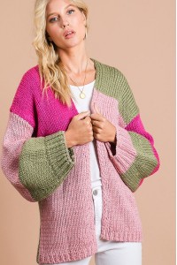 Multi Color Blocked Open Front Cardigan