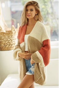 Multi Color Blocked Open Front Cardigan