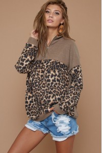 Mir Brush With Leopard Block Zip Up Sweatshirts