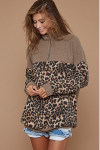 Mir Brush With Leopard Block Zip Up Sweatshirts