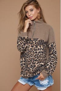 Mir Brush With Leopard Block Zip Up Sweatshirts