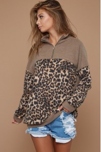 Mir Brush With Leopard Block Zip Up Sweatshirts