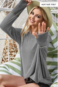 2tone Brushed Knit Top With Thumb Opening Cuffs