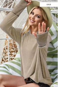 2tone Brushed Knit Top With Thumb Opening Cuffs