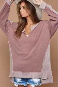 Thermal Knit Color Block With Waffle Cut Edge