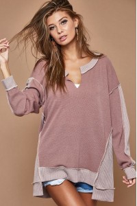 Thermal Knit Color Block With Waffle Cut Edge