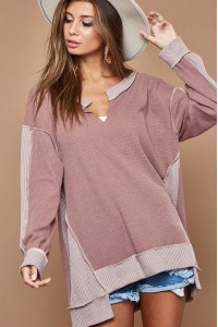 Thermal Knit Color Block With Waffle Cut Edge