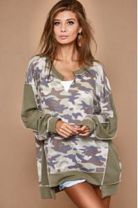 Camo Print Thermal Knit With Solid Color Block