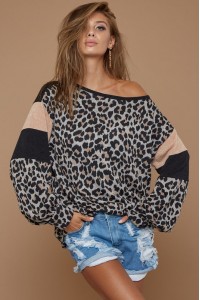 Leopard Print Mir Sweater Top With Color Block