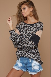 Leopard Print Mir Sweater Top With Color Block