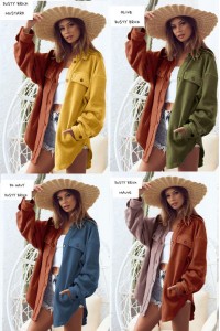 Plush Button Down Color Block Oversized Jacjet