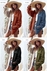 Plush Button Down Color Block Oversized Jacjet