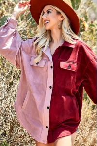 Plush Button Down Color Block Oversized Jacjet