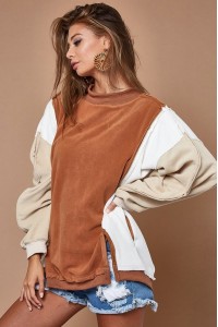 Over Sized Color Block Brushed Knit Top