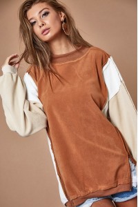 Over Sized Color Block Brushed Knit Top